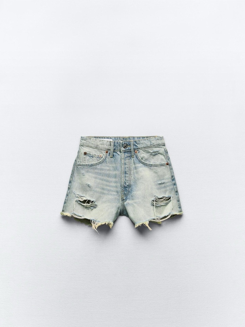 Zara Light Wash Distressed Denim Shorts